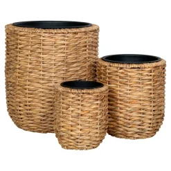 Cache-pot rond fibre naturelle tressée (lot de 3)