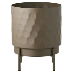 Cache-pot sur pied en métal bosselé marron
