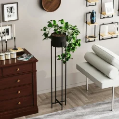 Cache-pot sur pied en métal noir – style moderne, 108 cm