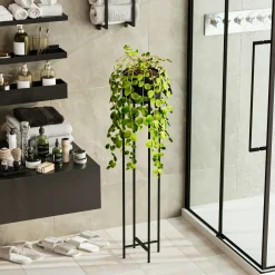 Cache-pot sur pied en métal noir – style moderne, 108 cm