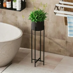 Cache-pot sur pied en métal noir – style moderne, 78 cm