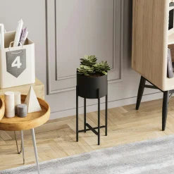 Cache-pot sur pied en métal noir – style moderne