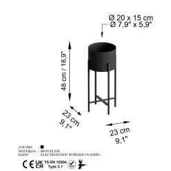 Cache-pot sur pied en métal noir – style moderne