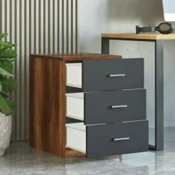 Caisson de bureau 3 tiroirs effet noyer et gris MARFA