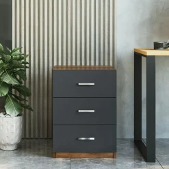 Caisson de bureau 3 tiroirs effet noyer et gris MARFA