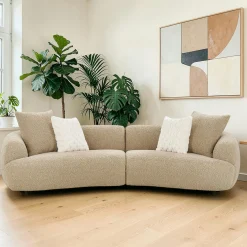 Canapé bouclette beige 3 places 4 coussins assortis NAMSOS