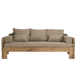 Canapé convertible en bois recyclé coussins taupe DENVER