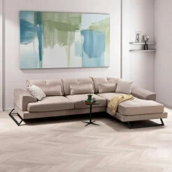 Canapé d'angle beige - dossier inclinable, côté droit MILO