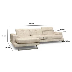 Canapé d'angle beige - dossier inclinable, côté gauche MILO