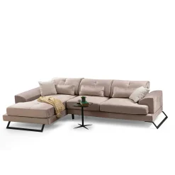 Canapé d'angle beige - dossier inclinable, côté gauche MILO