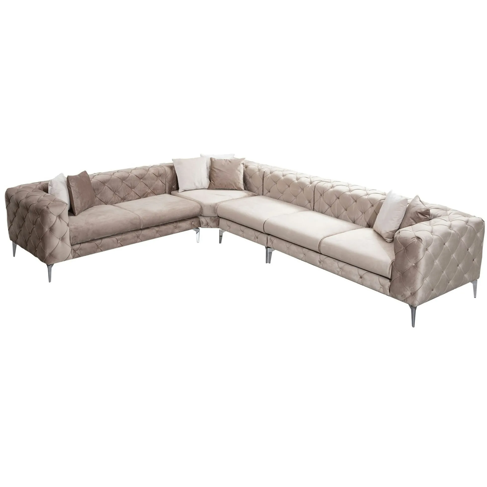 Canapé d'angle beige en velours capitonné - côté gauche DOVER