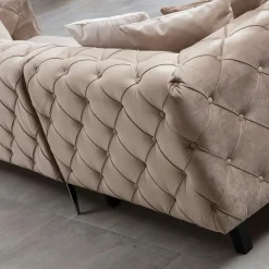 Canapé d'angle beige en velours capitonné - côté droit DOVER