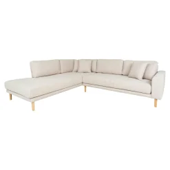 Canapé d'angle beige sable - pieds bois, côté gauche ROTTERDAM