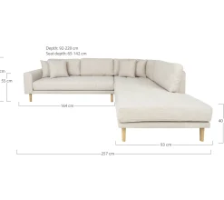 Canapé d'angle beige sable - pieds bois, côté droit ROTTERDAM