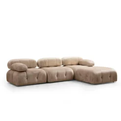 Canapé d'angle modulable beige - tissu velours RONDA