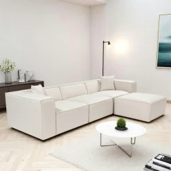 Canapé d'angle modulable écru - tissu lin OSTUNI