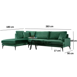 Canapé d'angle vert en velours - côté gauche SEATTLE