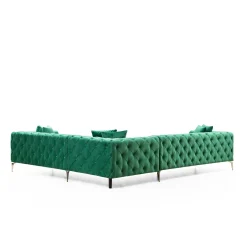 Canapé d'angle vert en velours capitonné - côté droit DOVER