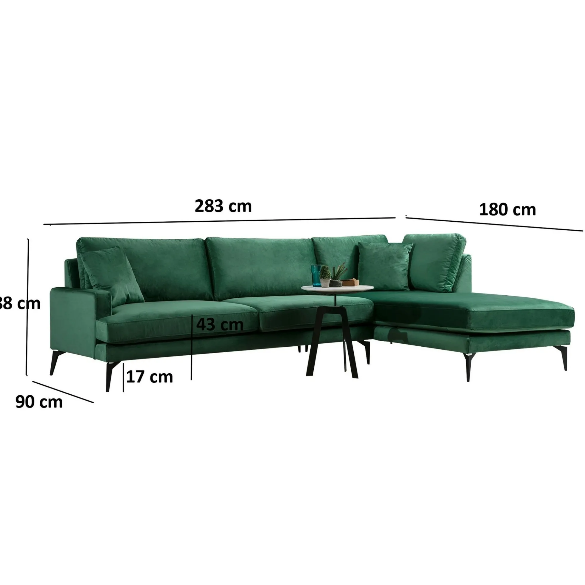 Canapé d'angle vert en velours - côté droit SEATTLE