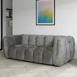 Canapé gris 3 places forme arrondie en tissu chenille IENA