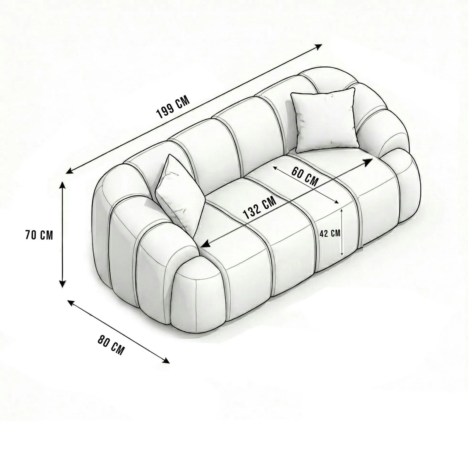 Canapé 2 places taupe design arrondi ONDA