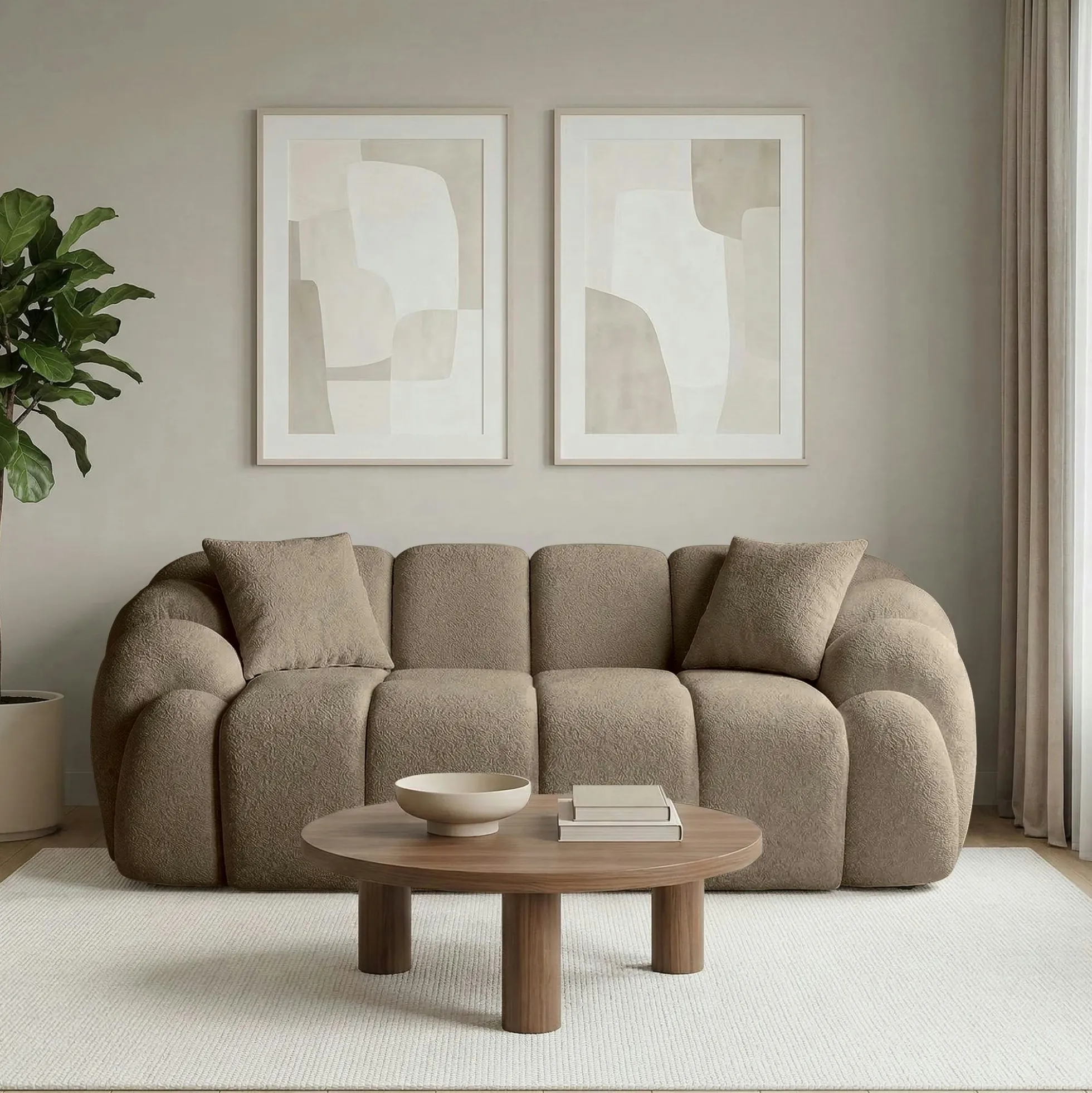 Canapé 2 places taupe design arrondi ONDA