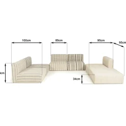 Canapé tissu beige et gris 6 éléments modulables SURATE