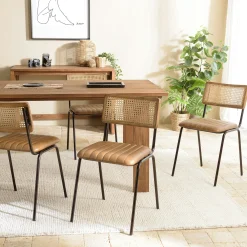 Chaise assise cuir havane dossier rotin (lot de 2) TIM