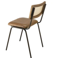 Chaise assise cuir havane dossier rotin (lot de 2) TIM