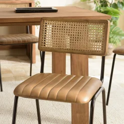 Chaise assise cuir havane dossier rotin (lot de 2) TIM