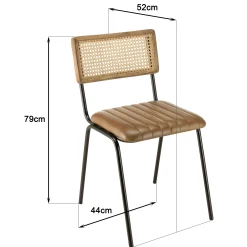 Chaise assise cuir havane dossier rotin (lot de 2) TIM