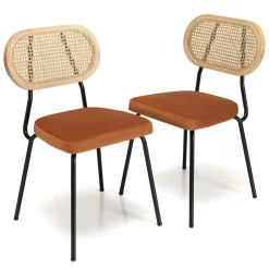 Chaise assise velours orange dossier rotin (lot de 2) PALMA