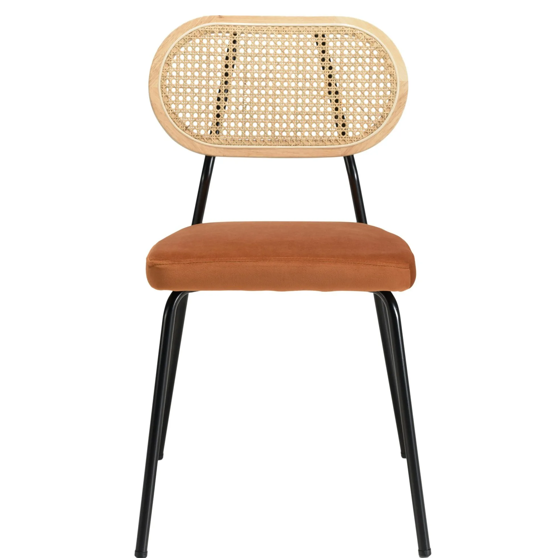 Chaise assise velours orange dossier rotin (lot de 2) PALMA