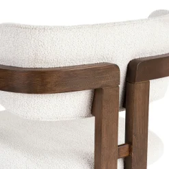 Chaise avec accoudoirs design bois foncé et tissu blanc MARFA