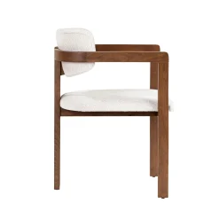Chaise avec accoudoirs design bois et tissu blanc MARFA