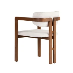 Chaise avec accoudoirs design bois et tissu blanc MARFA
