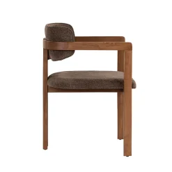 Chaise avec accoudoirs en bois et tissu marron MARFA