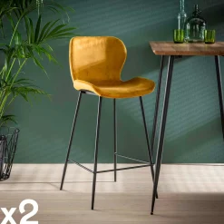 Chaise bar en velours doré MELBOURNE (lot de 2)