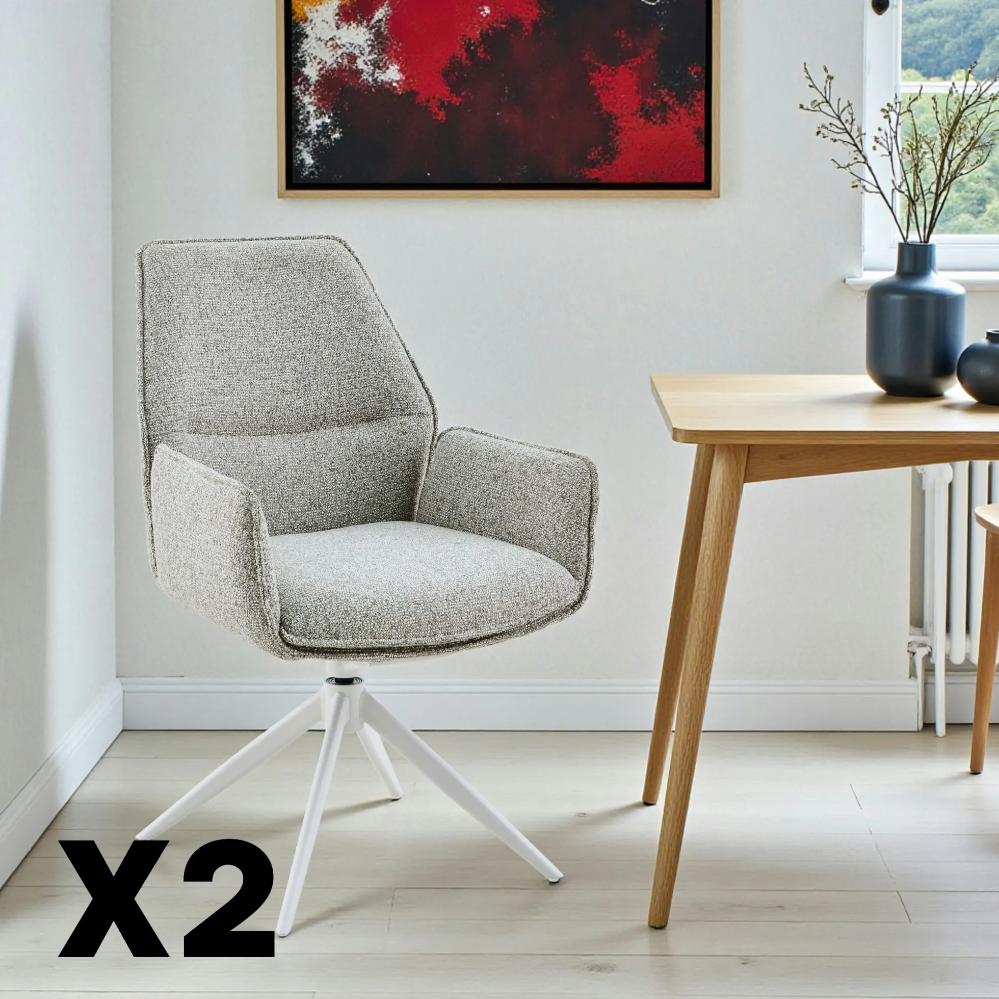 Chaise beige chiné pivotante à accoudoirs (lot de 2) CORTINA