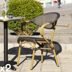 Chaise bistrot en textilène brun et bambou (lot de 2)