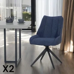 Chaise bleu nuit pivotante en velours texturé (lot de 2) IENA
