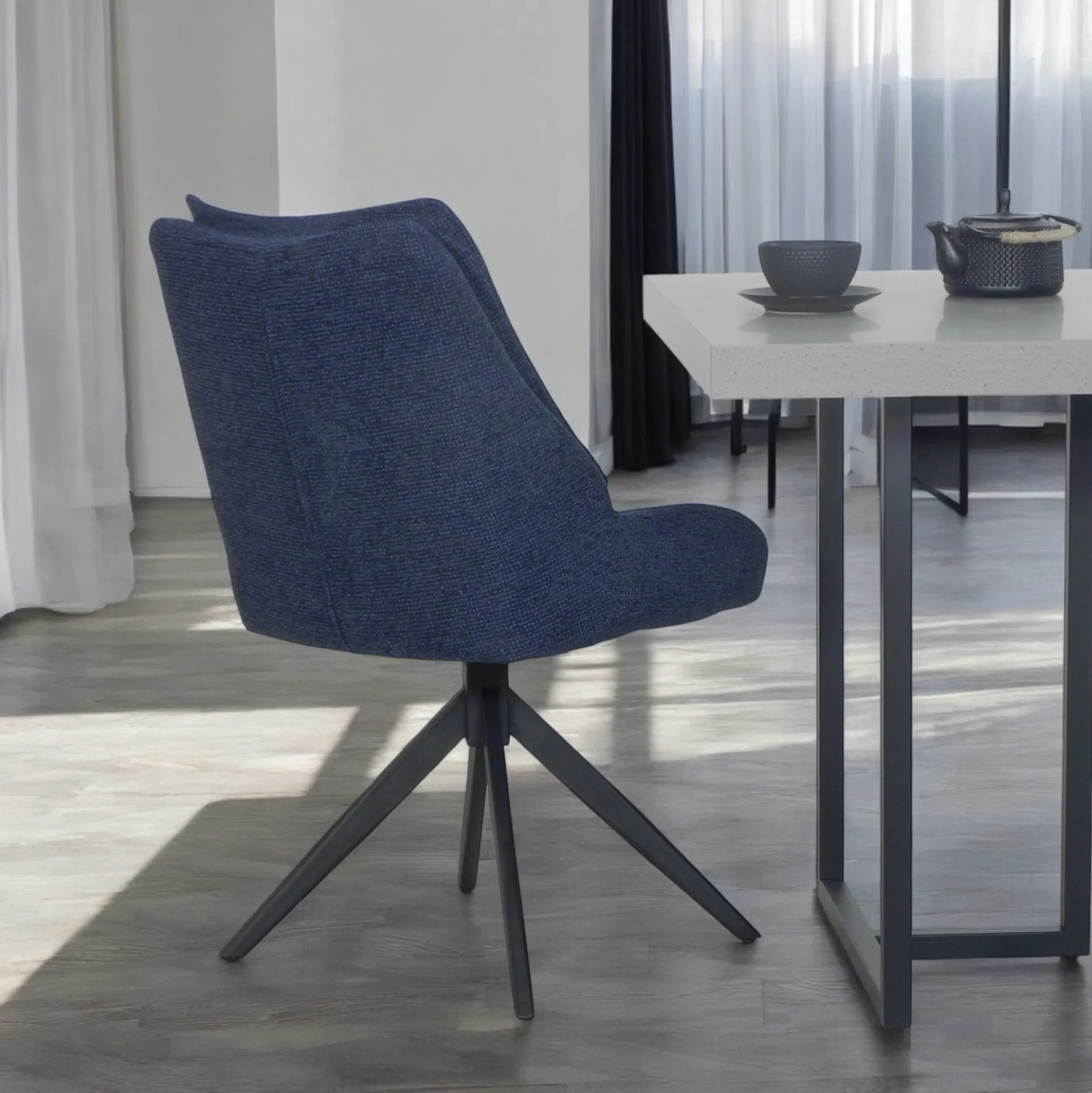 Chaise bleu nuit pivotante en velours texturé (lot de 2) IENA