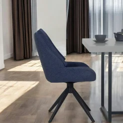 Chaise bleu nuit pivotante en velours texturé (lot de 2) IENA
