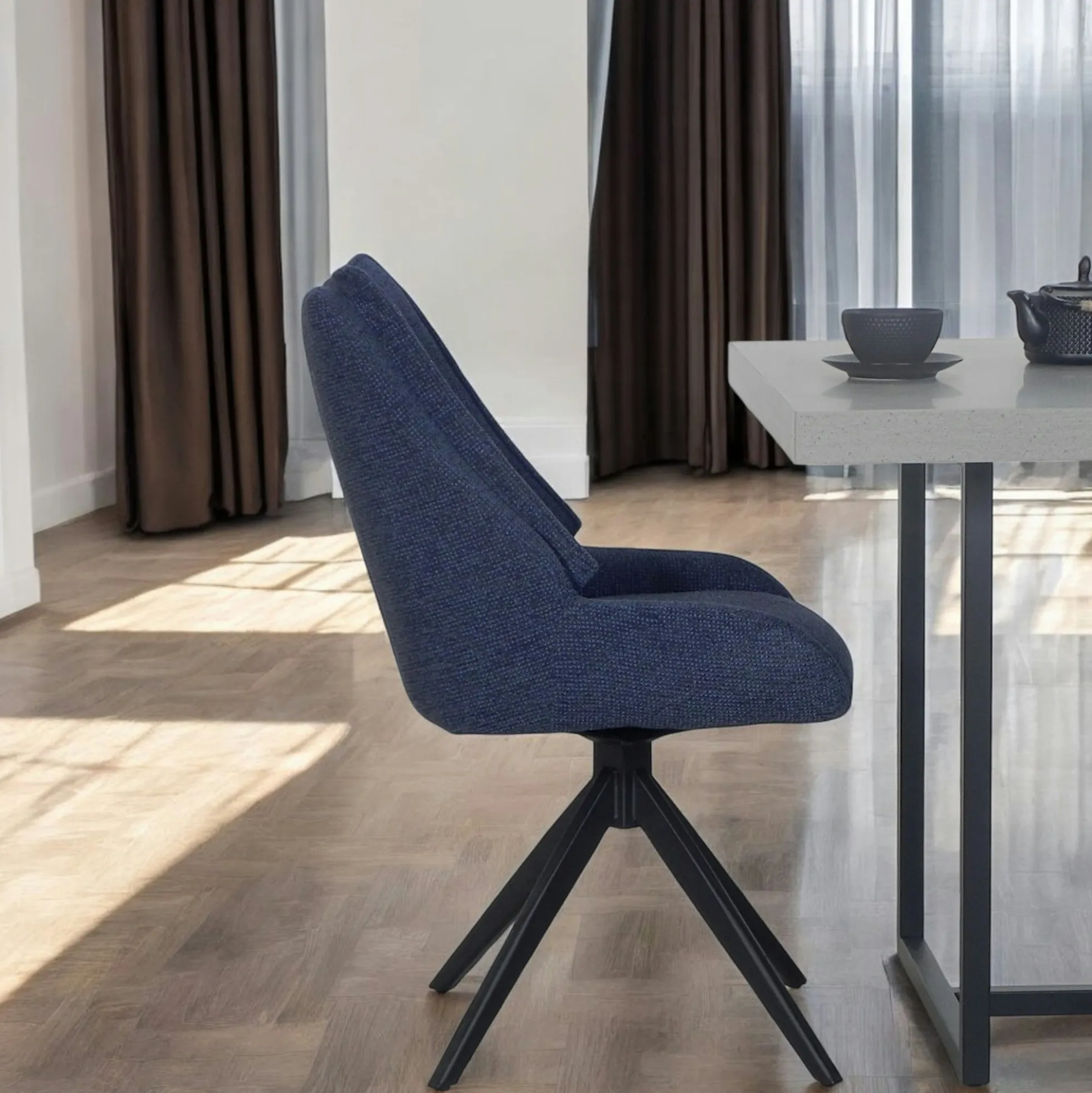 Chaise bleu nuit pivotante en velours texturé (lot de 2) IENA