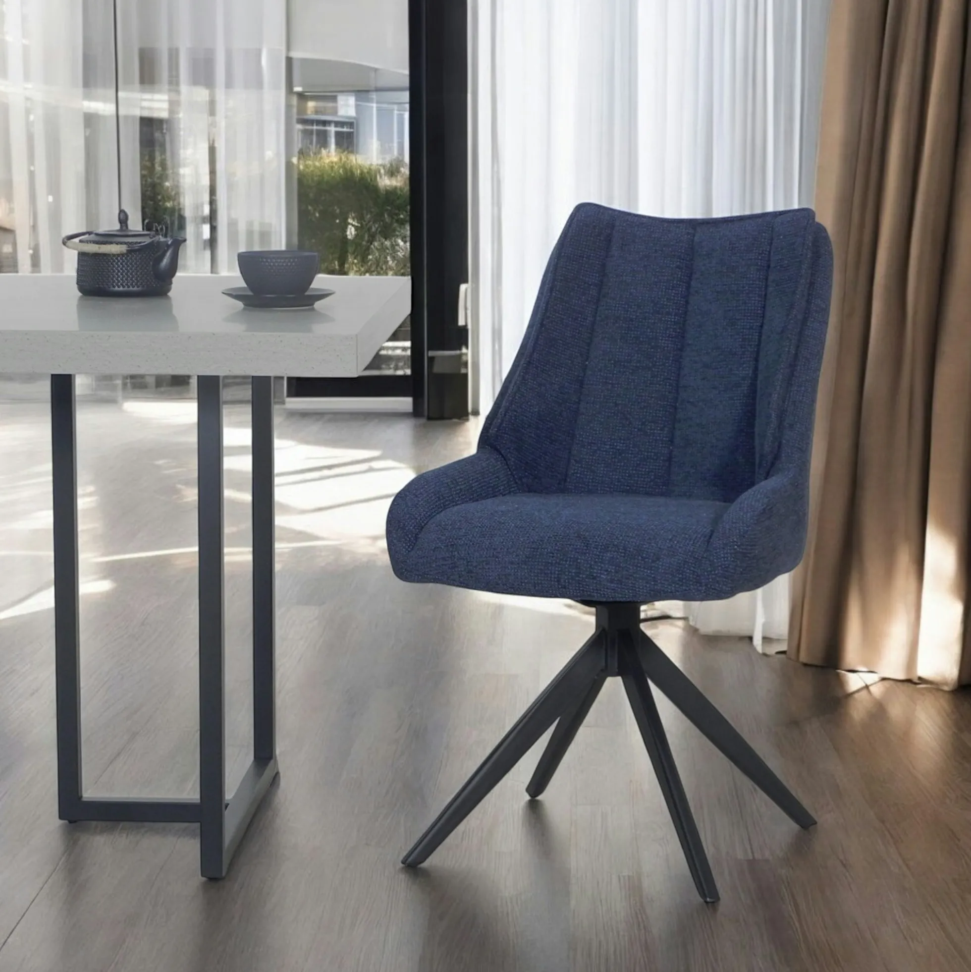Chaise bleu nuit pivotante en velours texturé (lot de 2) IENA
