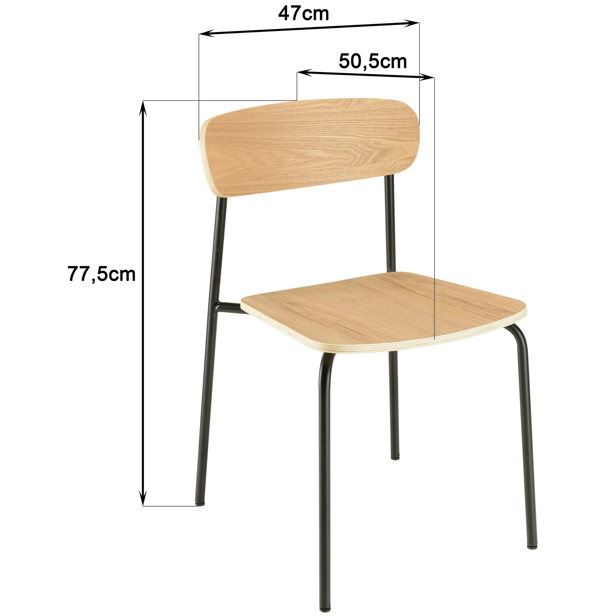 Chaise bois et métal noir style écolier (lot de 2) TIM