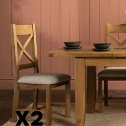 Chaise bois et tissu dossier en croix (lot de 2) VALMONT
