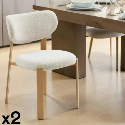 Chaise bois et tissu sable (lot de 2) AMSTERDAM