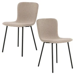Chaise bouclette beige pieds métal noir (lot de 2) LOTA