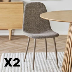 Chaise bouclette taupe avec pieds métal (lot de 2) BERLIN